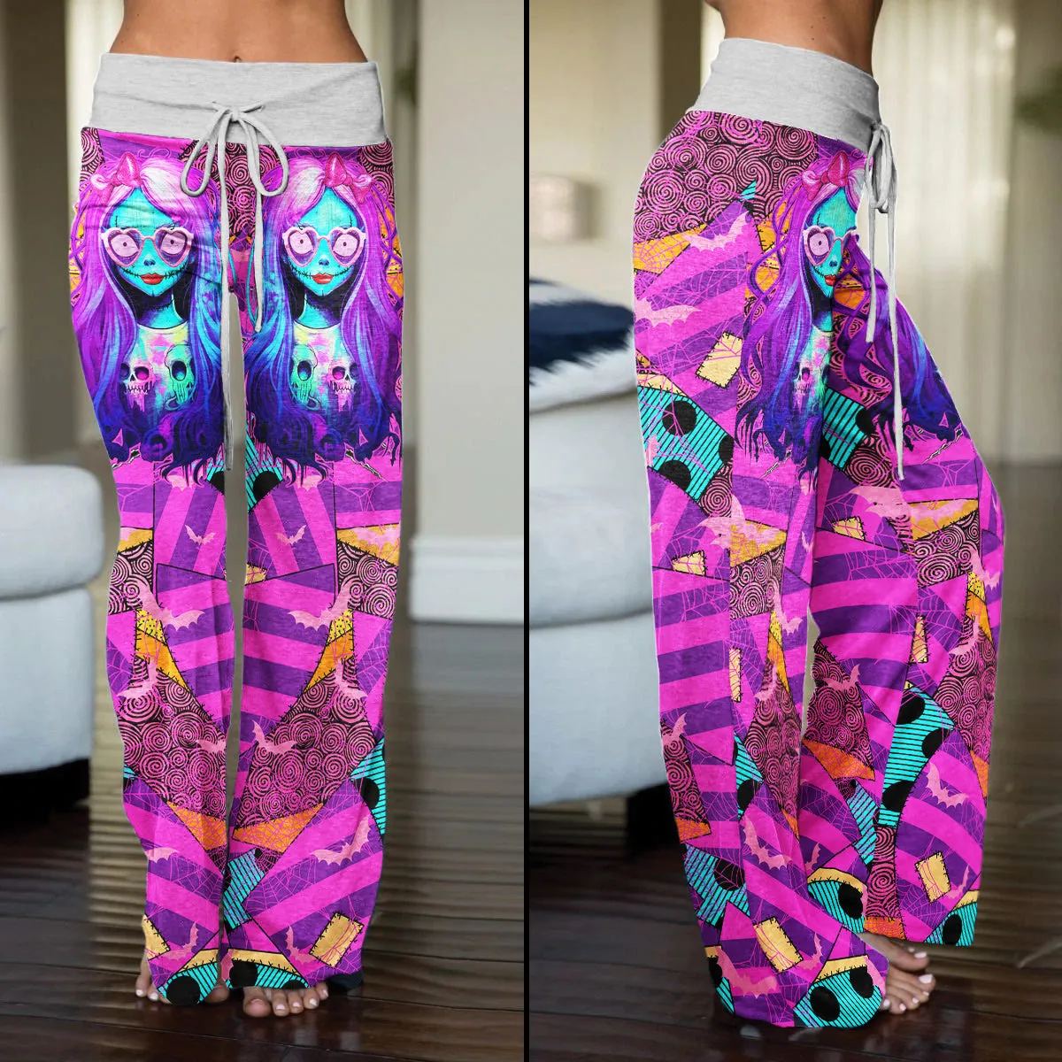 Pink Movie Theme Art Women's High-waisted Wide Leg Pants