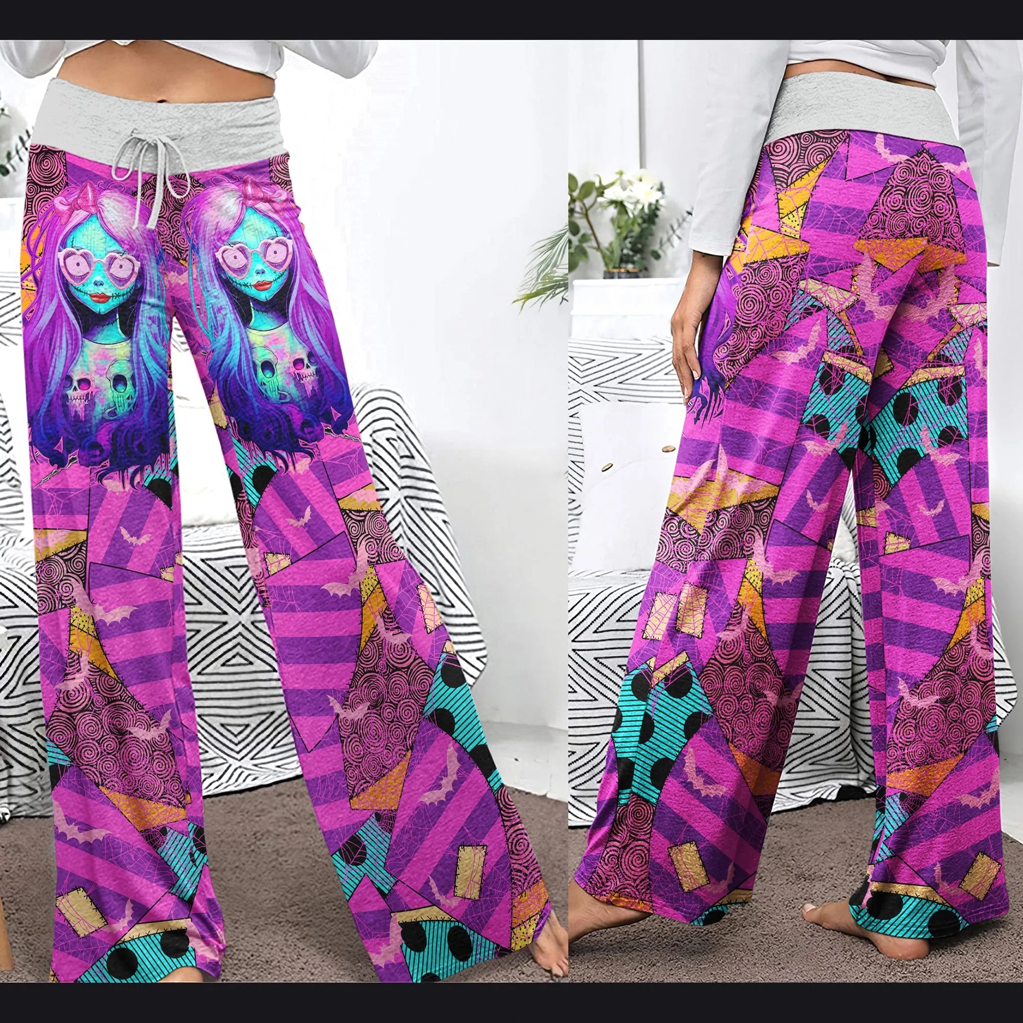 Pink Movie Theme Art Women's High-waisted Wide Leg Pants