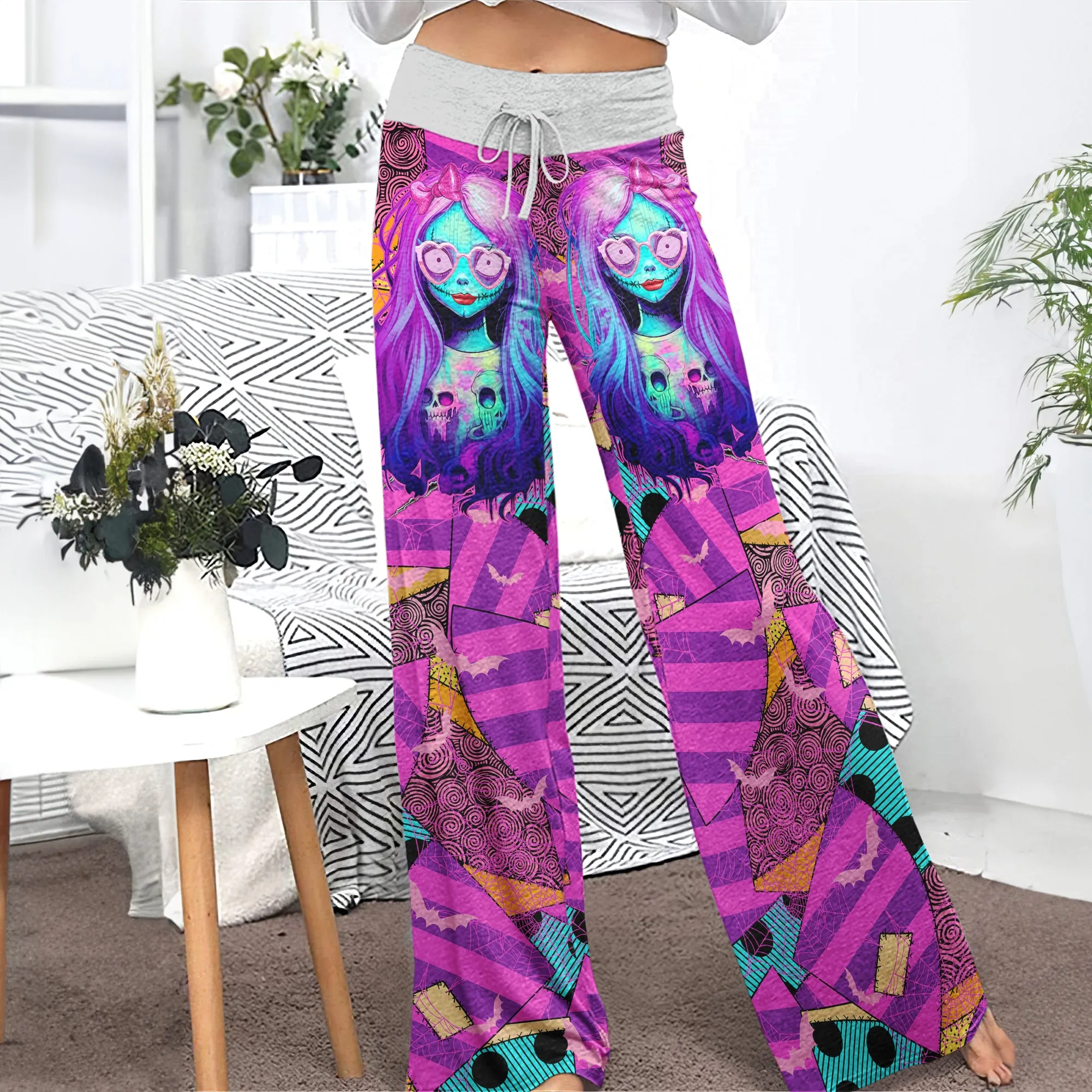 Pink Movie Theme Art Women's High-waisted Wide Leg Pants