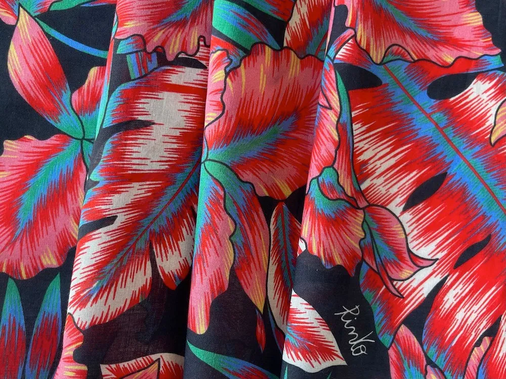 Pinko Fantastical Electrified Jungle on Midnight Black Cotton Lawn (Made in Italy)