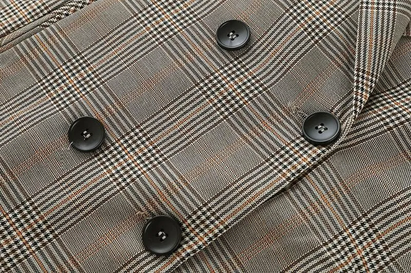 Plaid pattern-Notched Collar office blazer