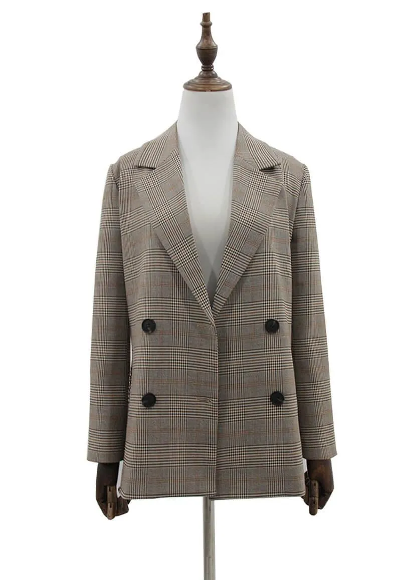 Plaid pattern-Notched Collar office blazer