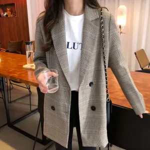 Plaid pattern-Notched Collar office blazer