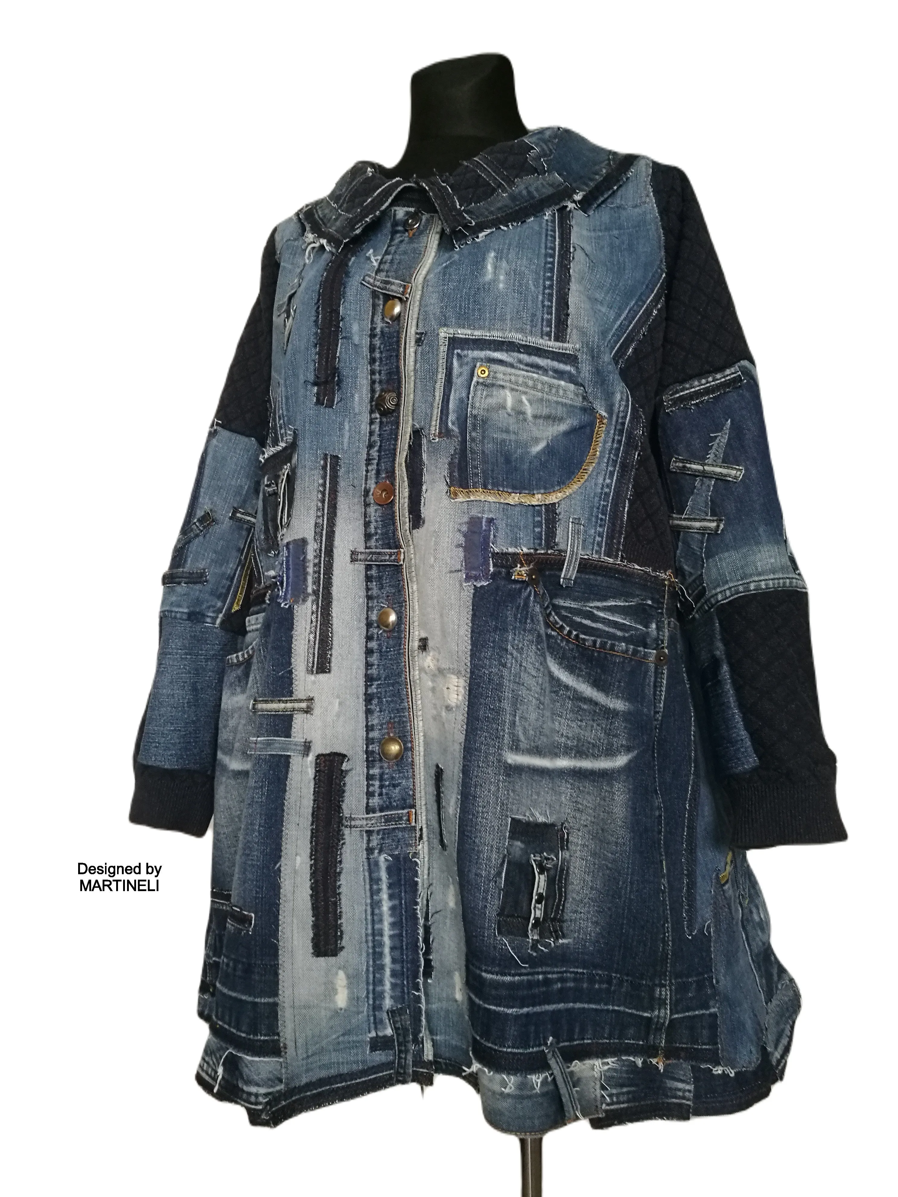 Plus Size Denim Jacket 3X/4X Boho Style Distressed Denim Jacket