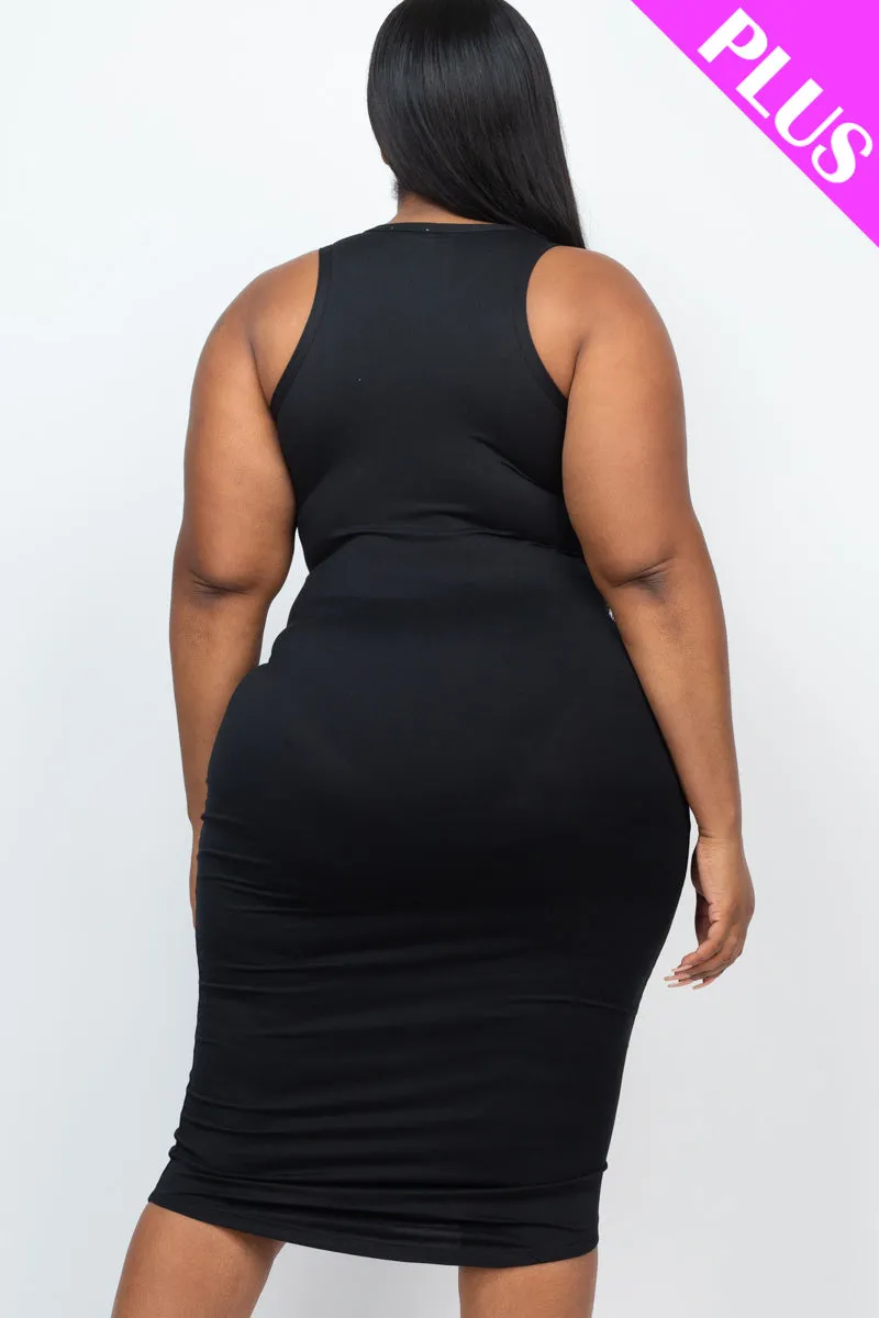 Plus Size Split Neck Tank Midi Dress (CAPELLA)
