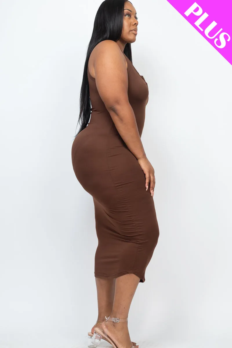 Plus Size Split Neck Tank Midi Dress (CAPELLA)