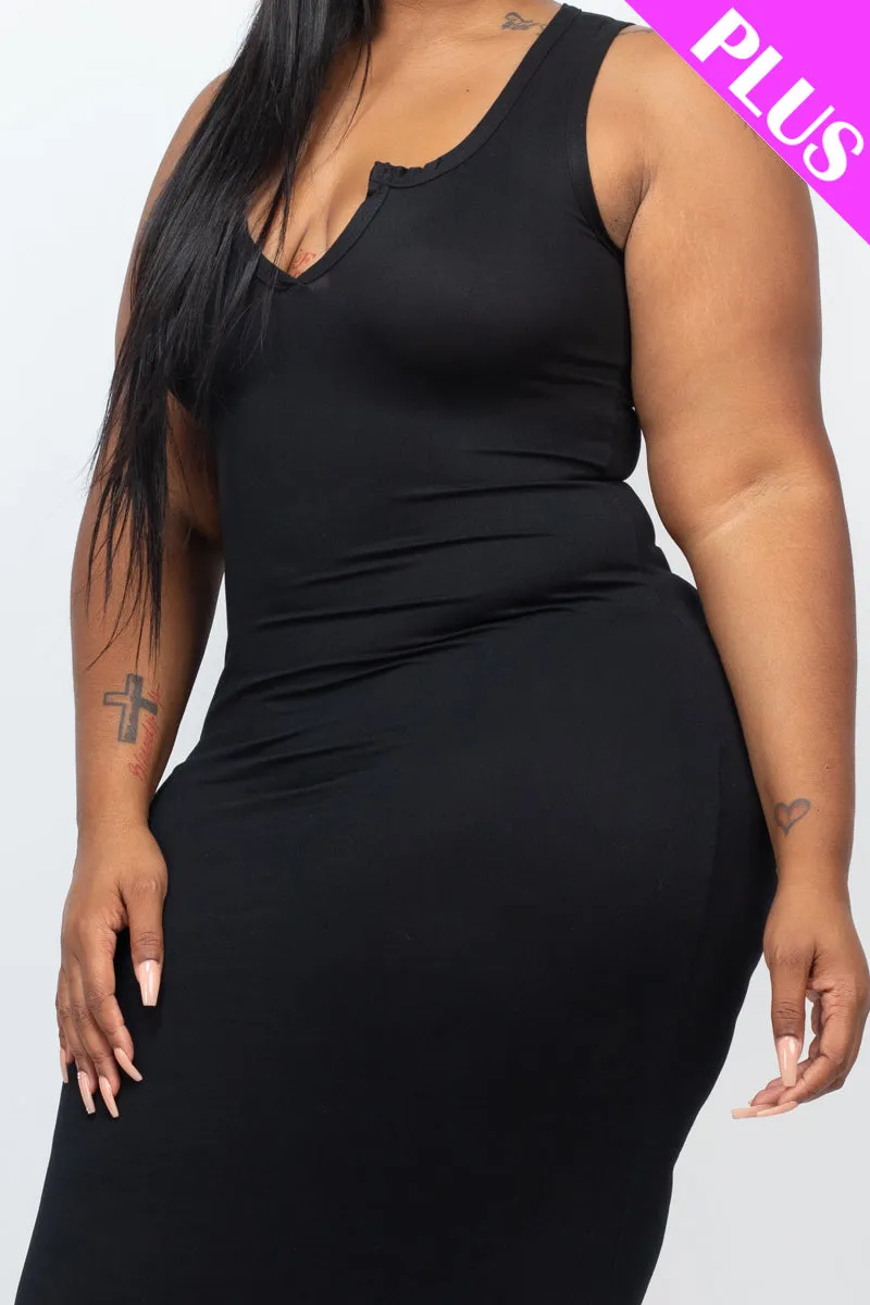 Plus Size Split Neck Tank Midi Dress (CAPELLA)