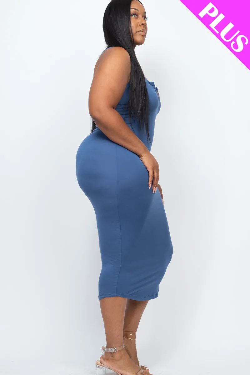 Plus Size Split Neck Tank Midi Dress (CAPELLA)
