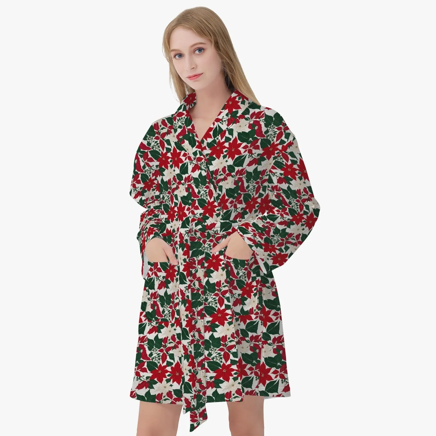 Poinsettia Flowers Women's Loose-fitting Bathrobe