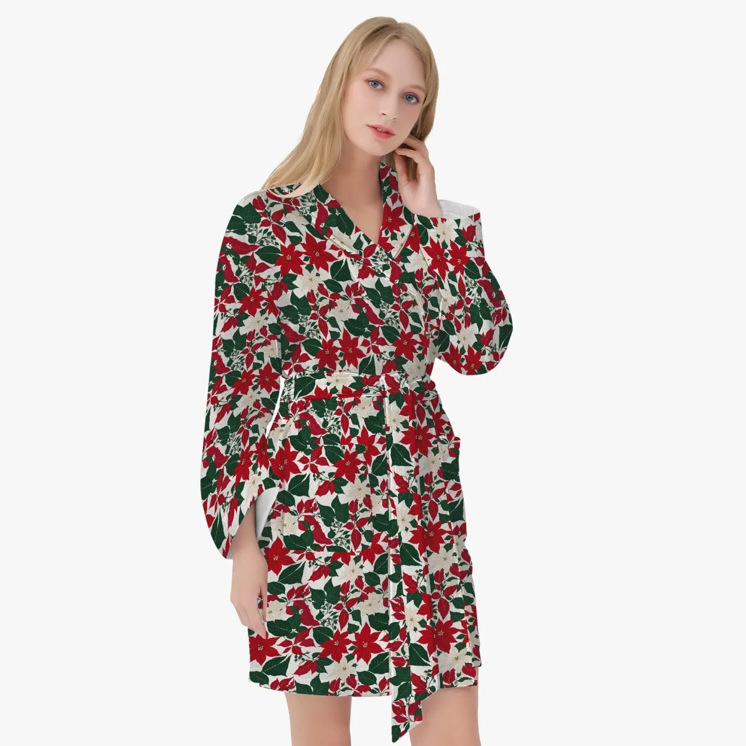 Poinsettia Flowers Women's Loose-fitting Bathrobe