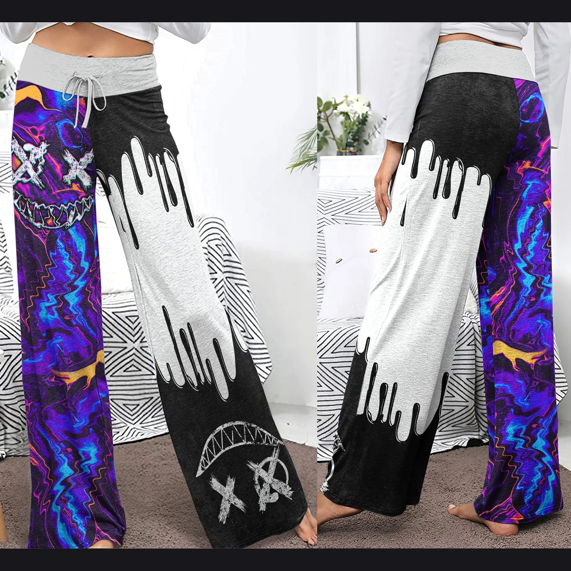 Psycho Melting Psychedelic Women's High-waisted Wide Leg Pants