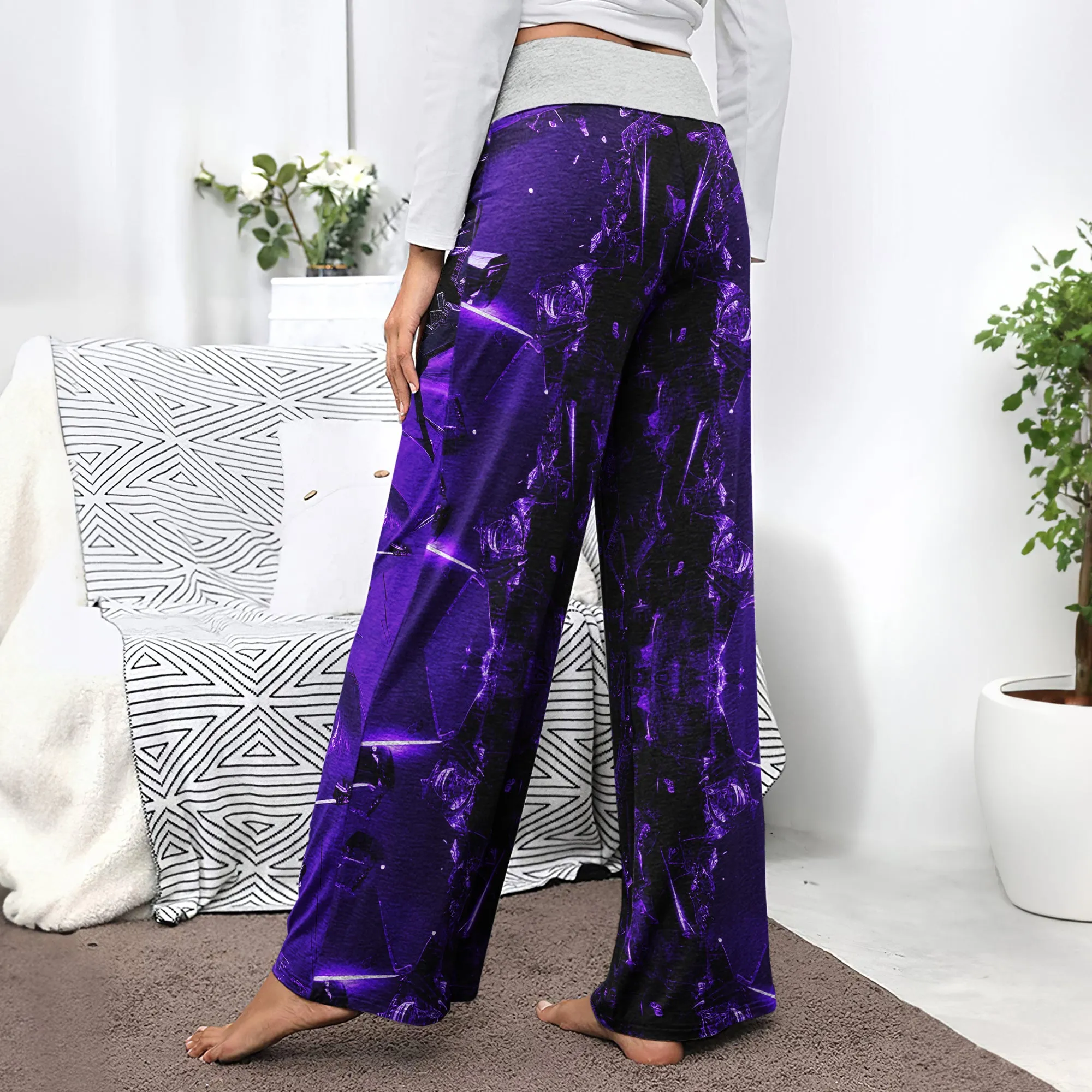 Purple Skull Broken Mirror Women's High-waisted Wide Leg Pants