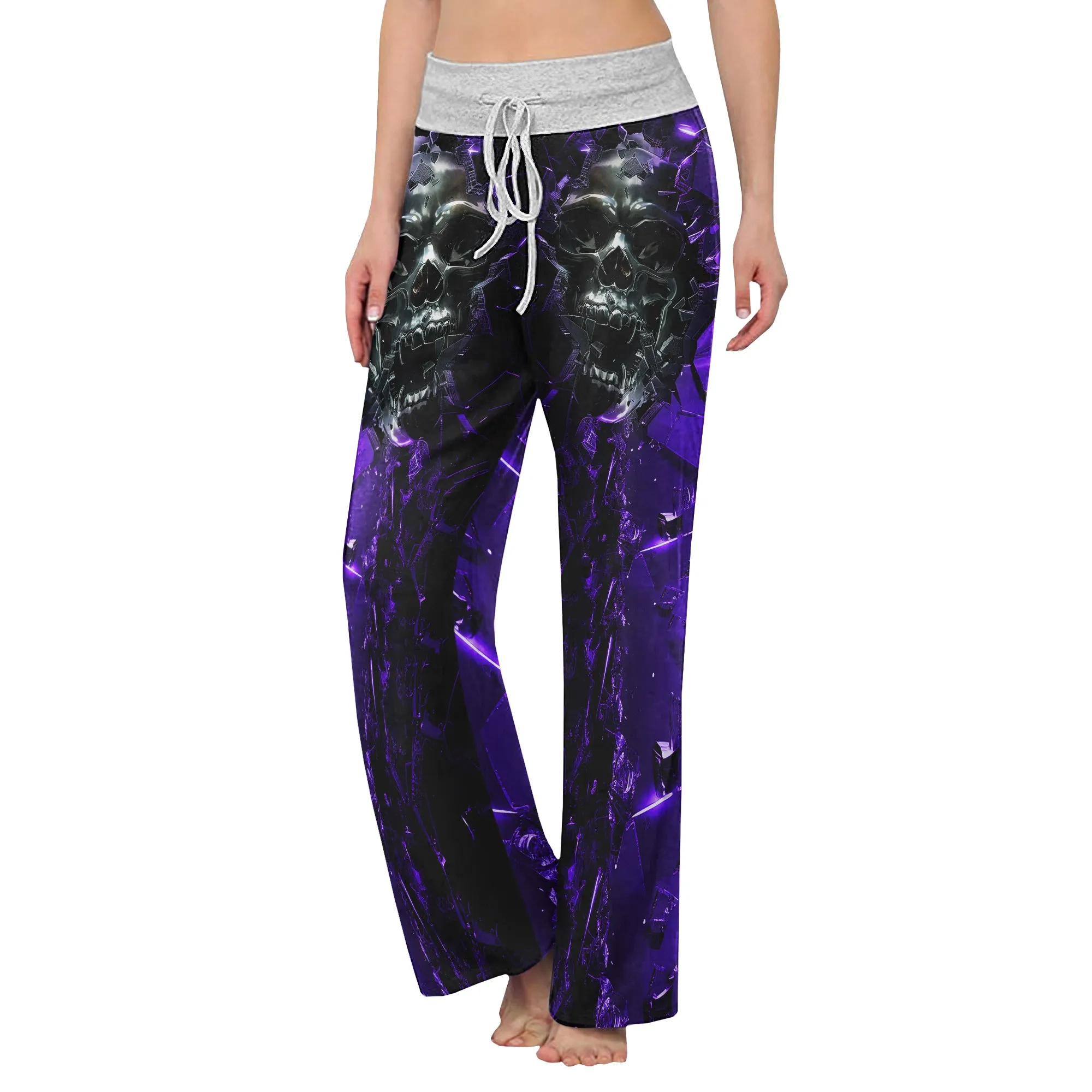 Purple Skull Broken Mirror Women's High-waisted Wide Leg Pants
