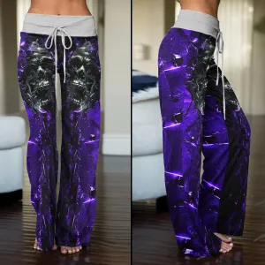 Purple Skull Broken Mirror Women's High-waisted Wide Leg Pants