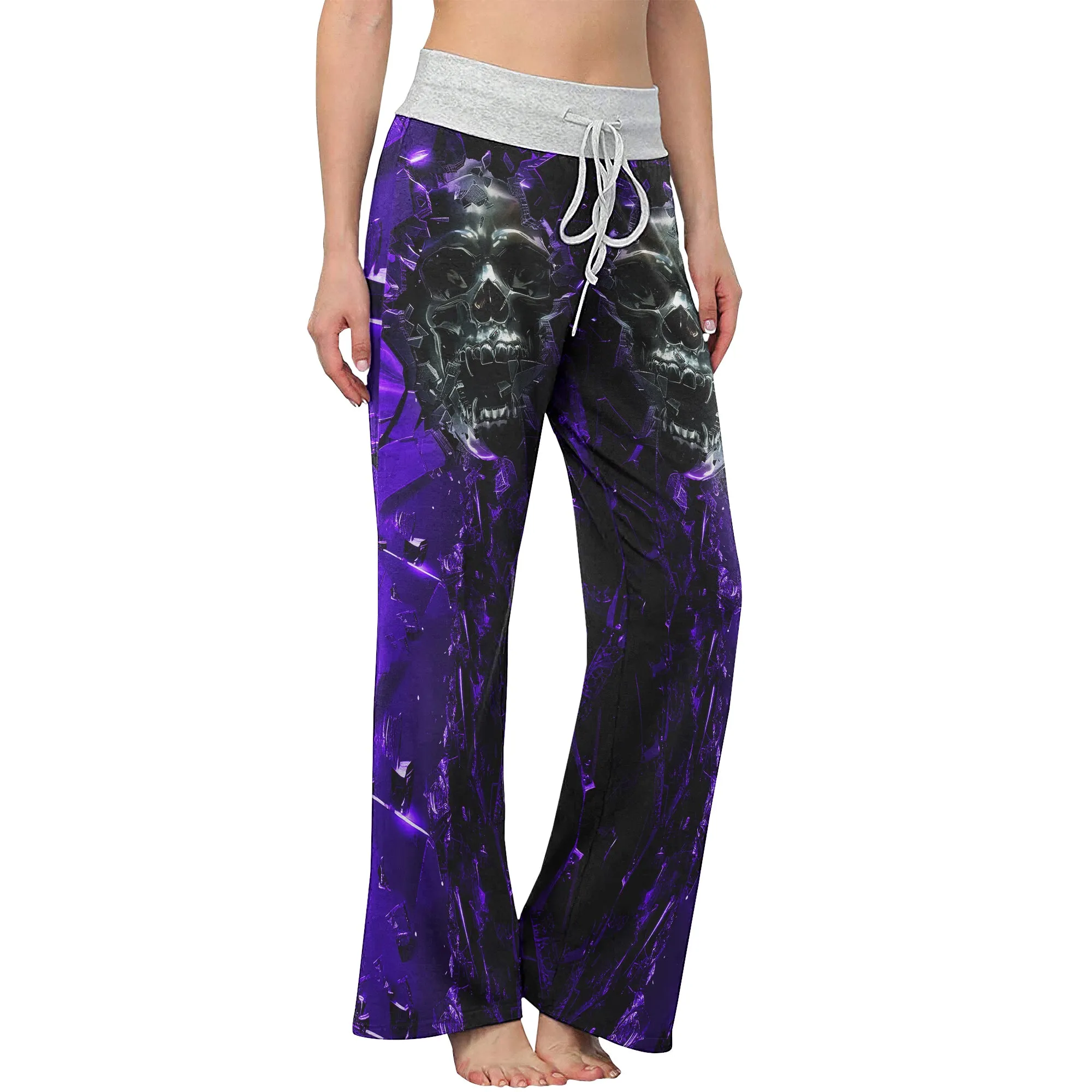 Purple Skull Broken Mirror Women's High-waisted Wide Leg Pants
