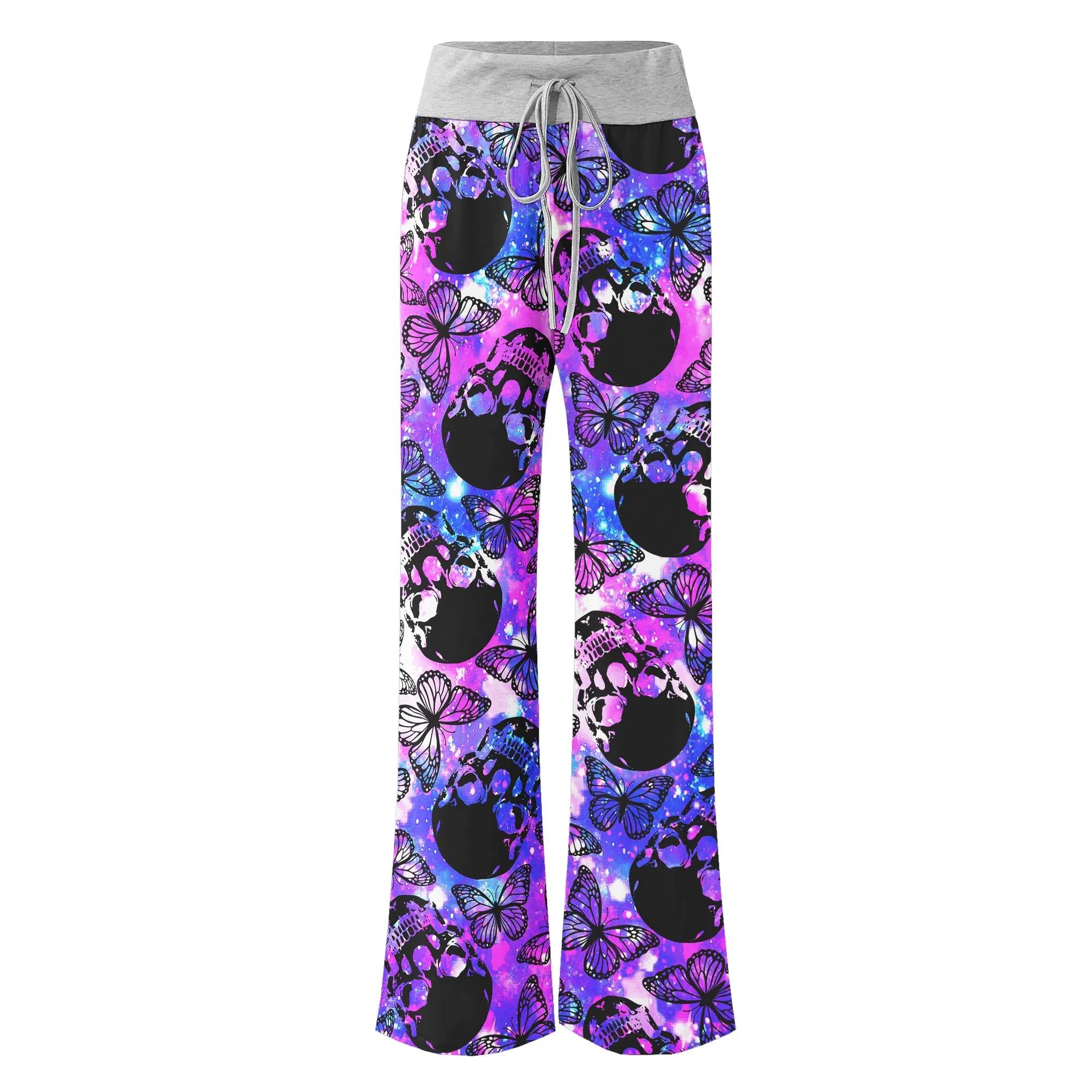 Purple Smoke Skull Butterfly Women's High-waisted Wide Leg Pants