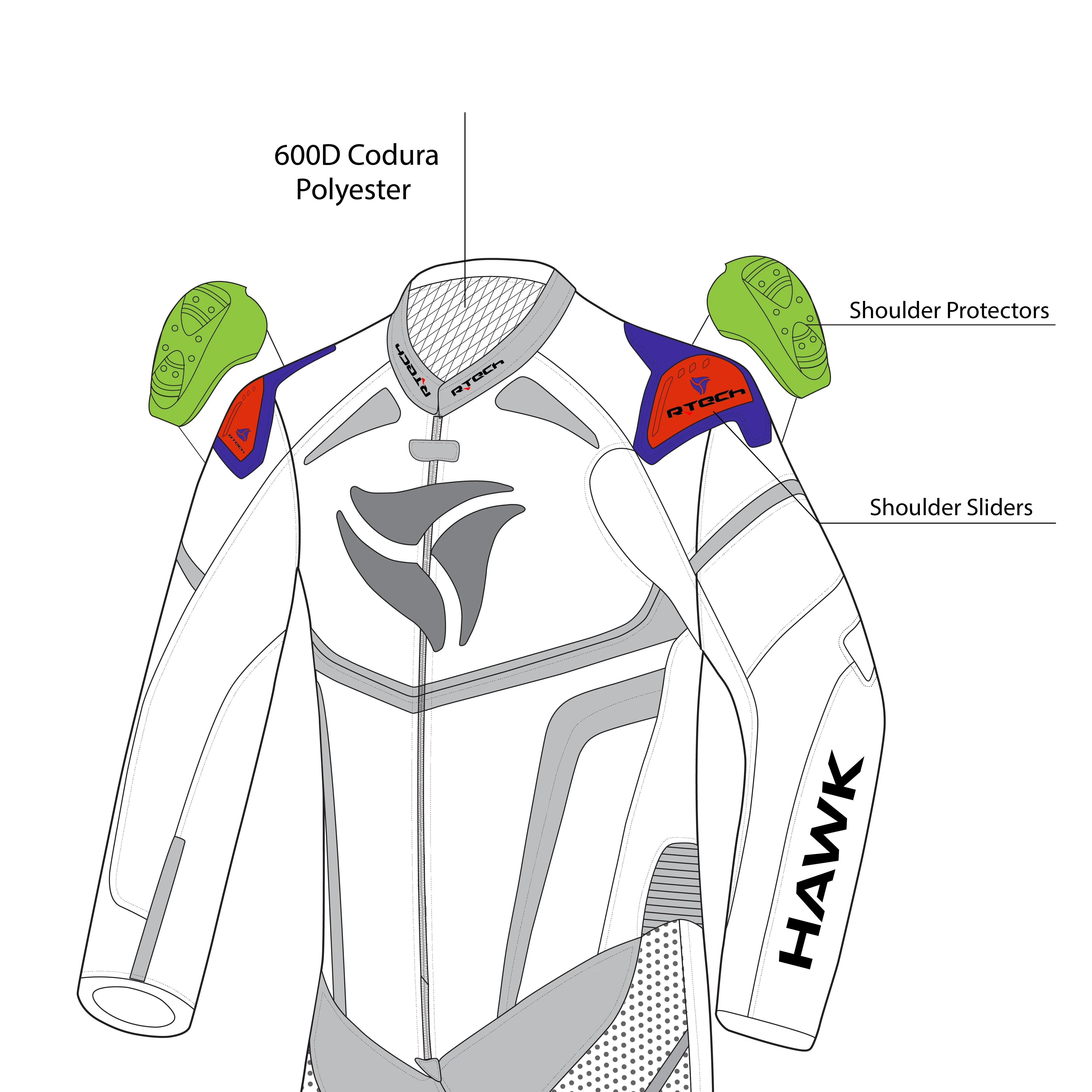 R Tech Hawk 1PC Motorcycle Racing Suit Black White Red