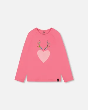 Raglan Sleeve T-Shirt With Print Candy Pink