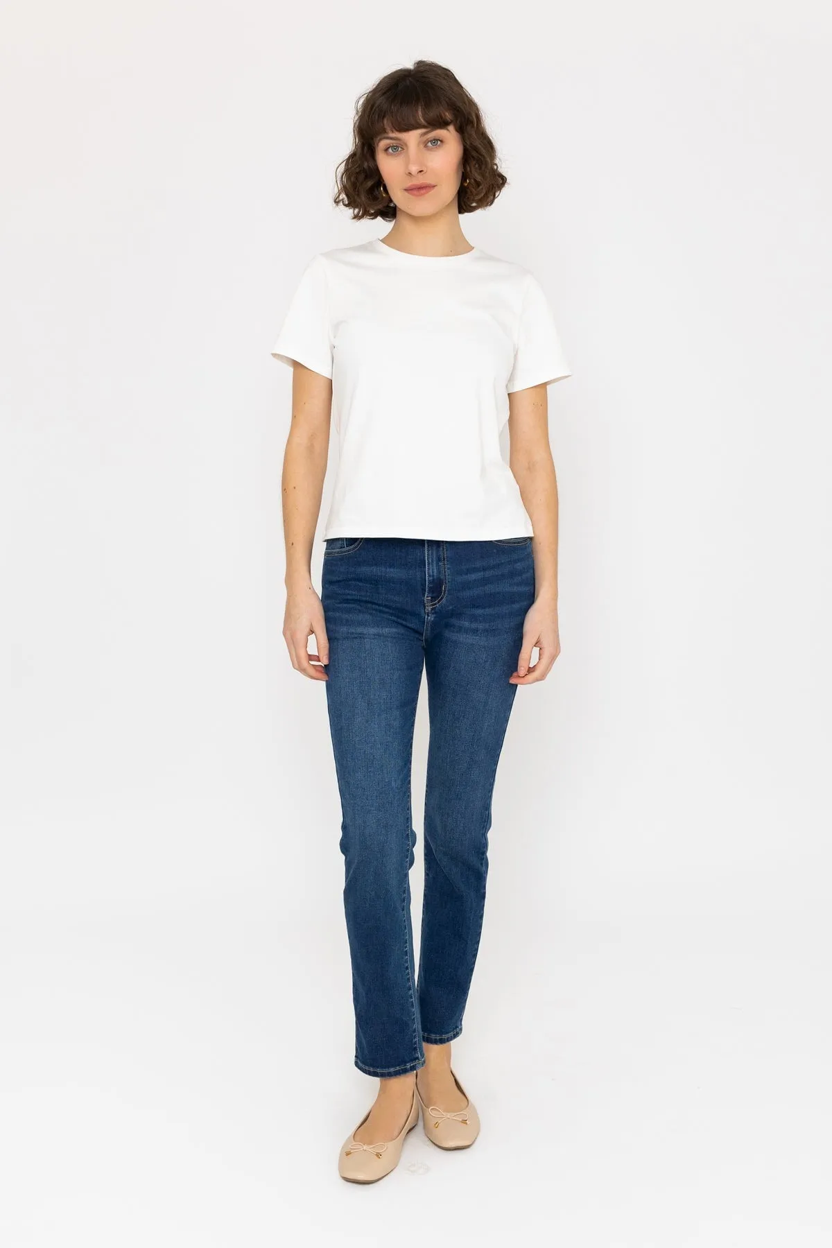 Short Sleeve Round Neck Tee in White