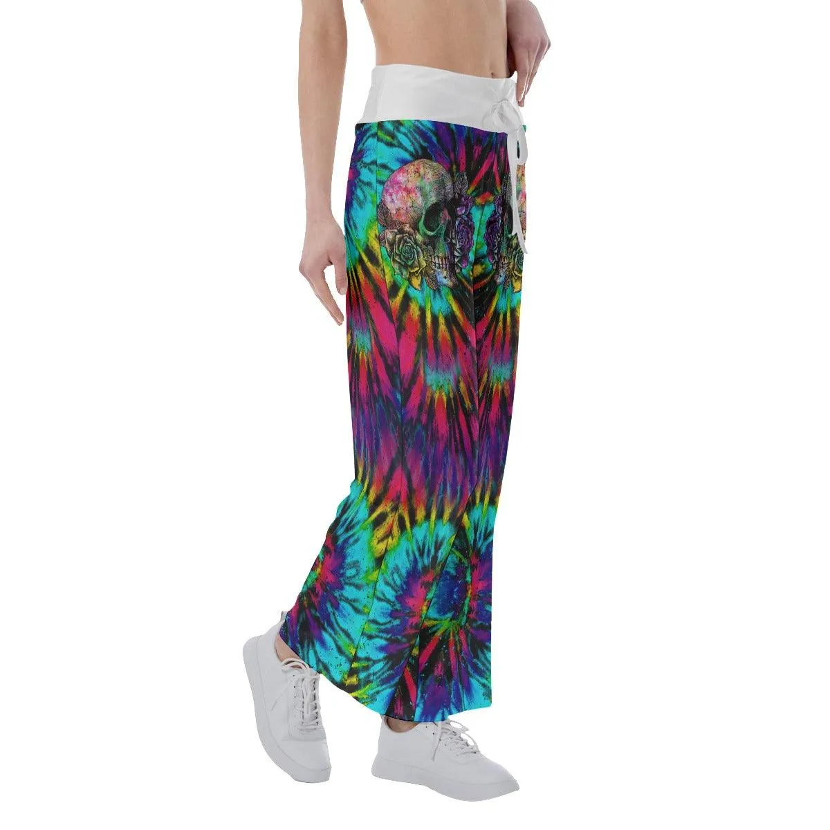 Solid Tiedye Skull High-waisted Wide Leg Pants