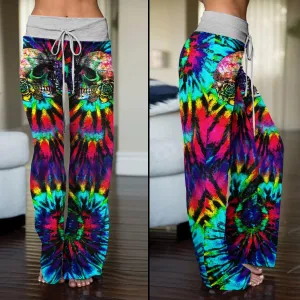 Solid Tiedye Skull High-waisted Wide Leg Pants