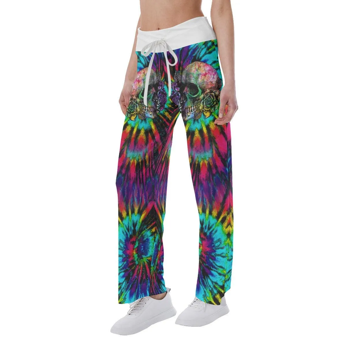 Solid Tiedye Skull High-waisted Wide Leg Pants