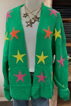 Star Embroidered Chunky Knit Cardigan