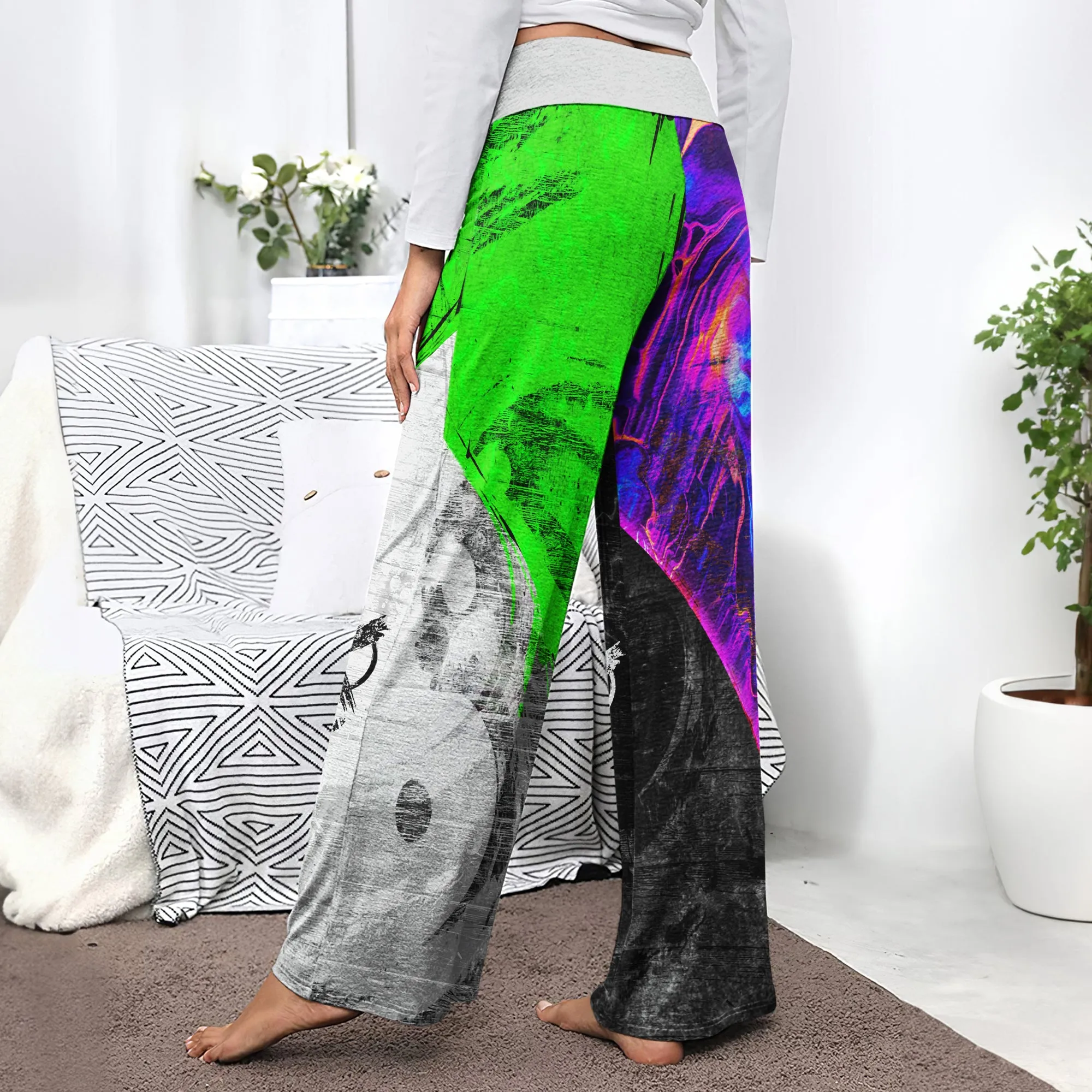 Two Block Color Emo Women's High-waisted Wide Leg Pants
