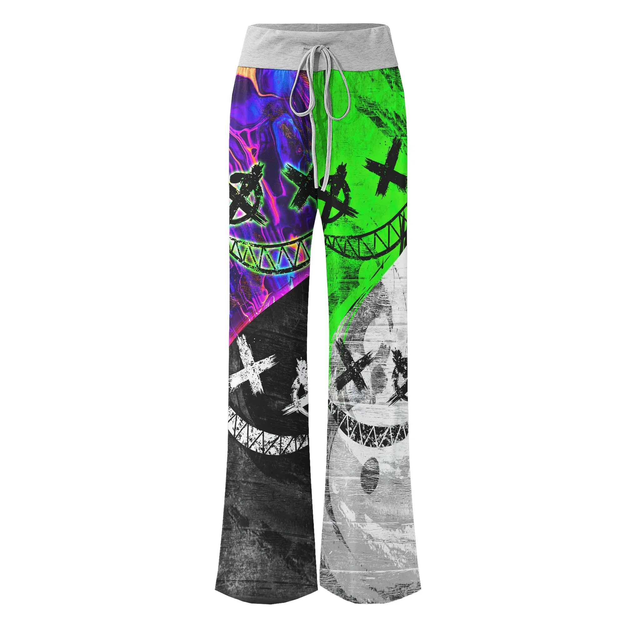 Two Block Color Emo Women's High-waisted Wide Leg Pants