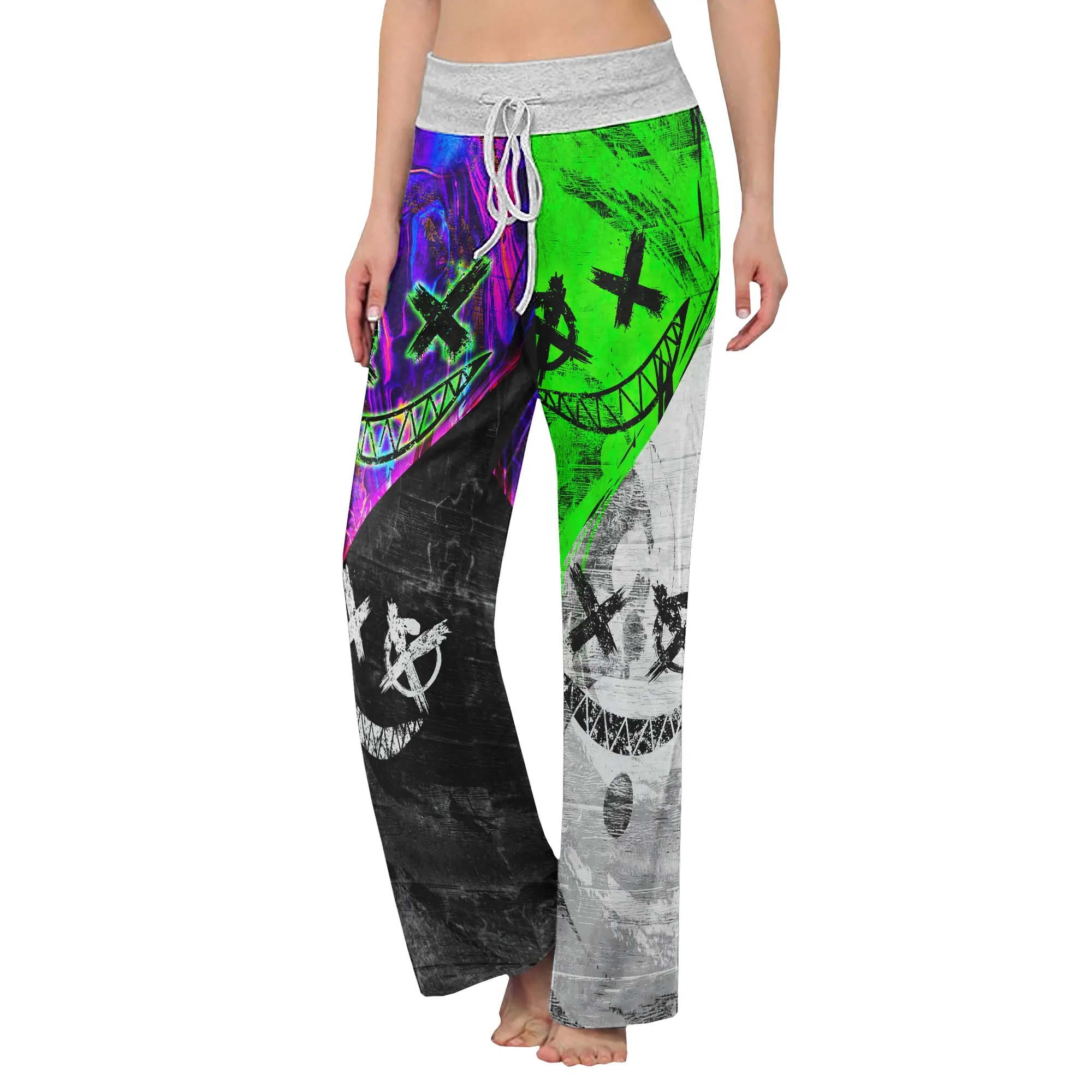 Two Block Color Emo Women's High-waisted Wide Leg Pants