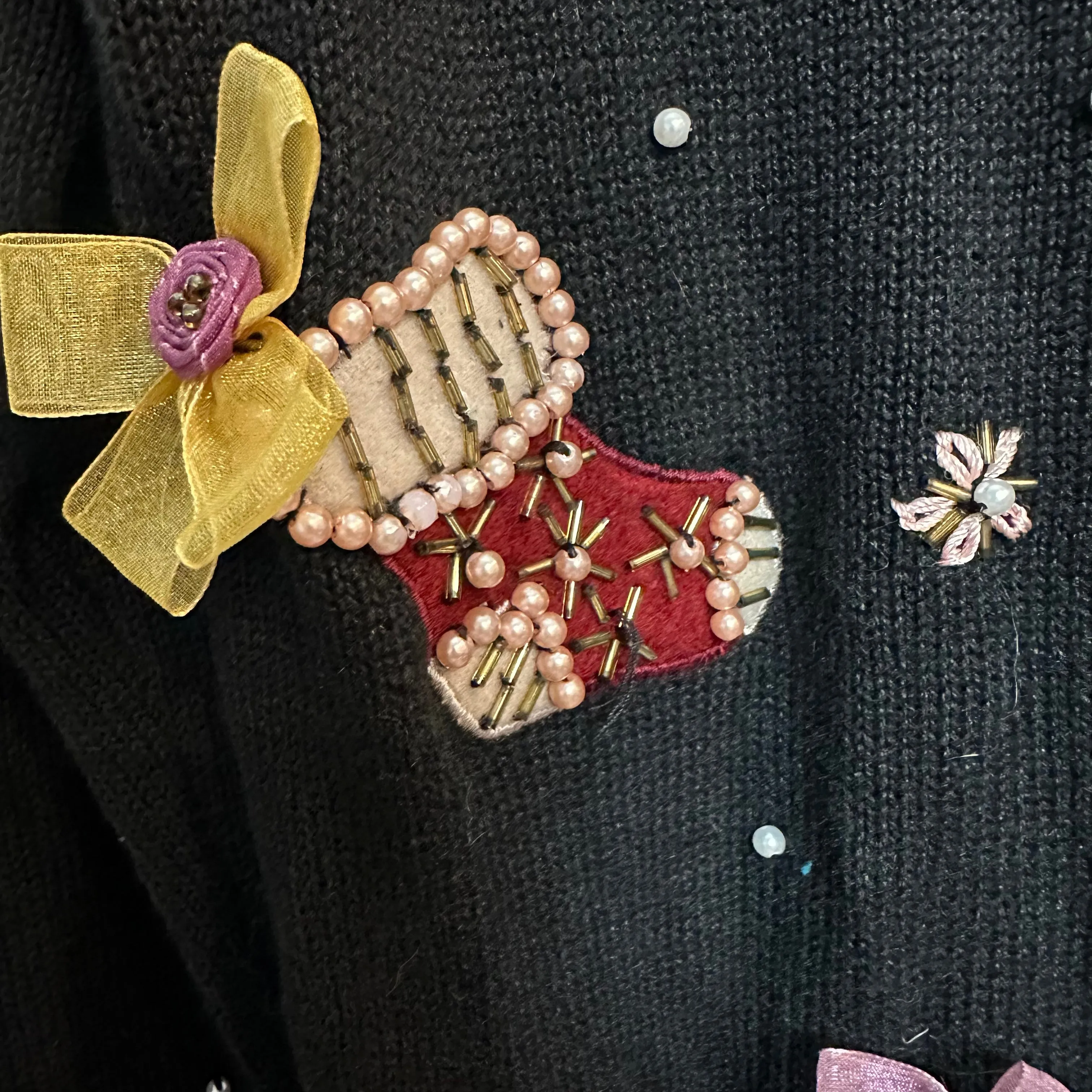 Vintage B.P. Design Christmas Collared Cardigan Sweater with Pink Pastel Stockings Small