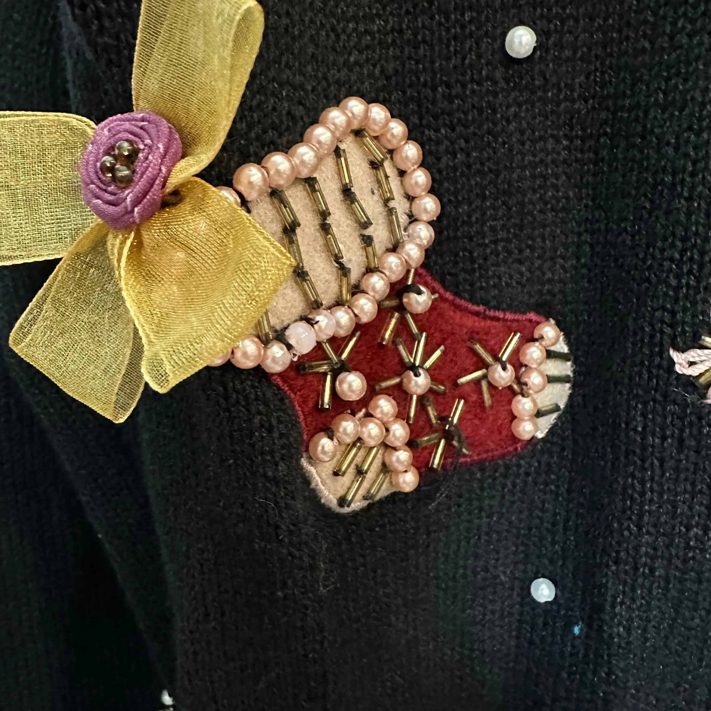 Vintage B.P. Design Christmas Collared Cardigan Sweater with Pink Pastel Stockings Small