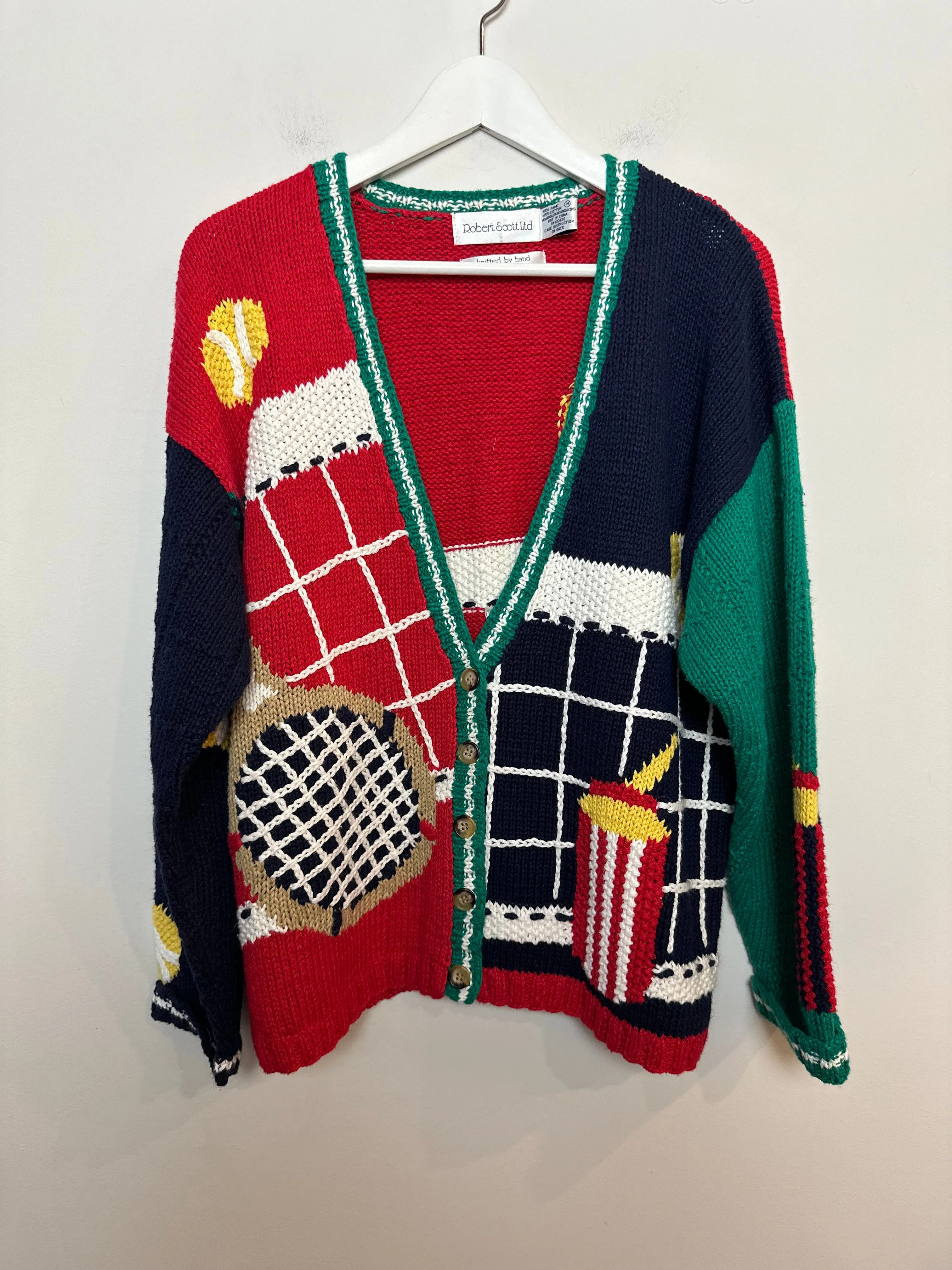 Vintage Robert Scott Ltd Tennis Cardigan Sweater Chunky Knitted by Hand Medium
