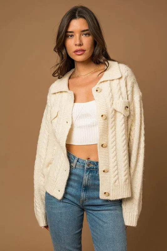 White Cable Sweater Cardigan