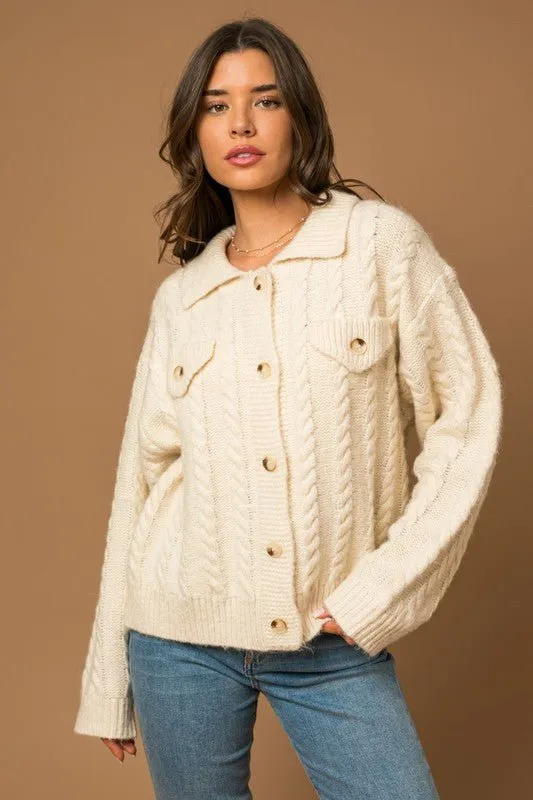 White Cable Sweater Cardigan