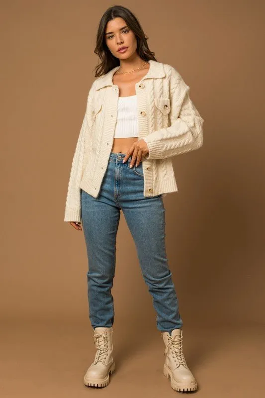 White Cable Sweater Cardigan