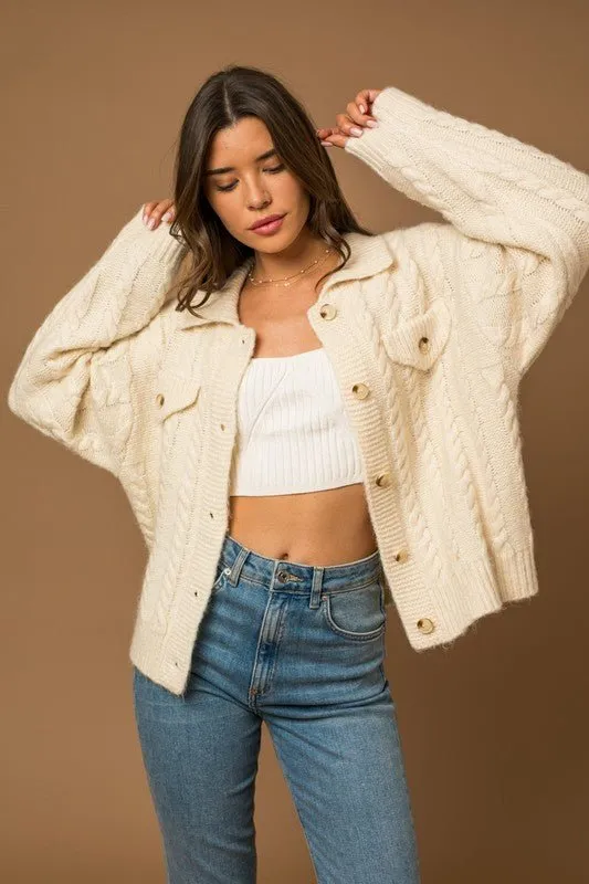 White Cable Sweater Cardigan