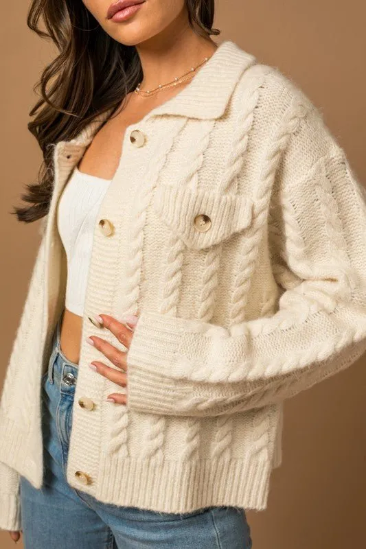 White Cable Sweater Cardigan