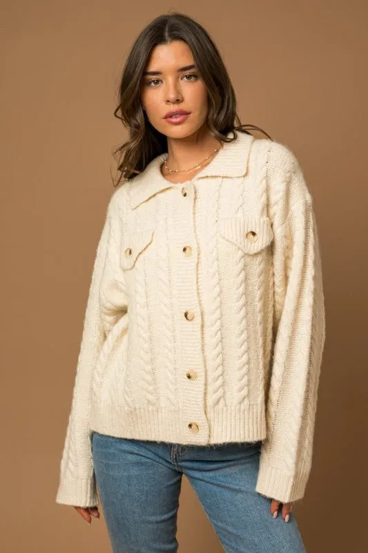 White Cable Sweater Cardigan