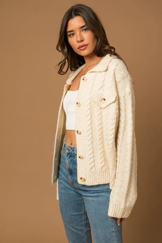 White Cable Sweater Cardigan