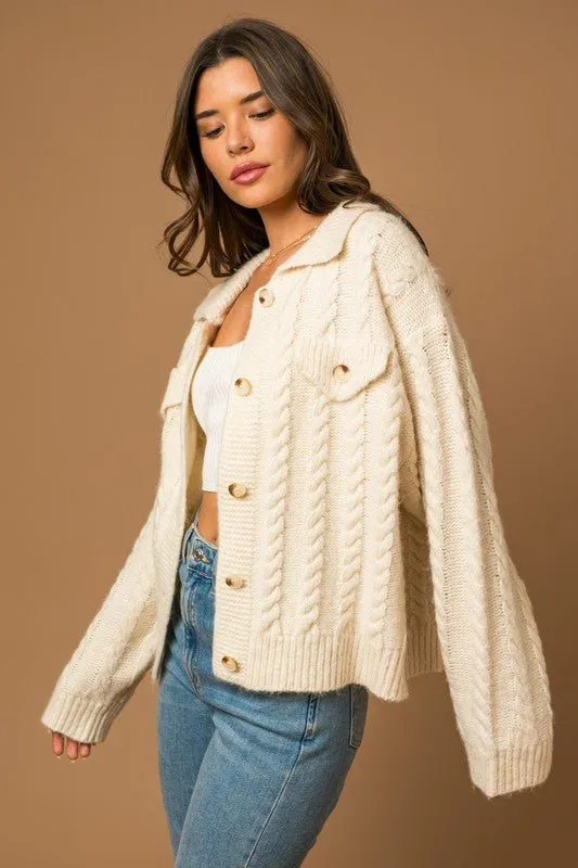 White Cable Sweater Cardigan