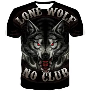 Wolf T-shirt Men Animal T-shirts 3d War Tshirts Cool Black Shirt Print Blood Tshirts Casual Short Sleeve Fashion Men Digital