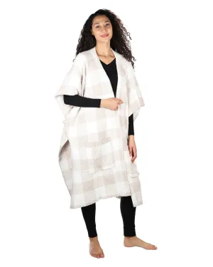 Women's Plaid Cozy Knit Wearable Throw Robe