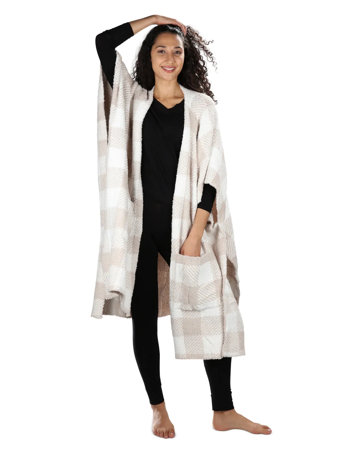 Women's Plaid Cozy Knit Wearable Throw Robe